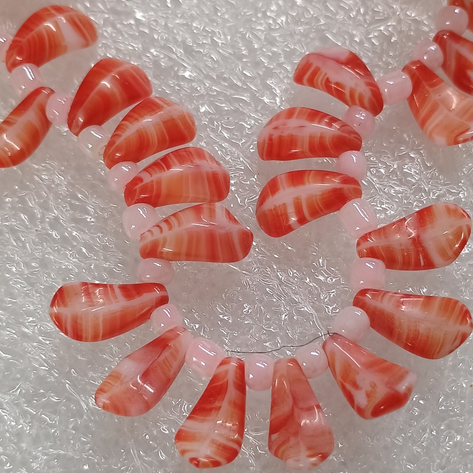 Picard Czech Pink White Tear Drop Wedding BeadsPink Glass Round Screw Closure.