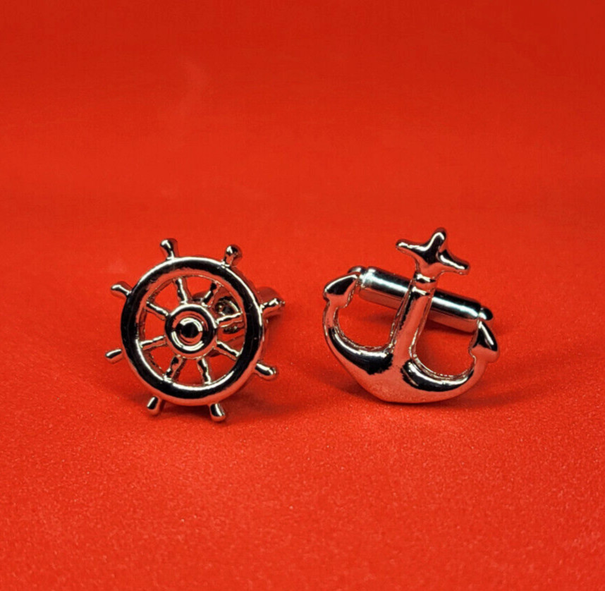 Timeless Nautical Anchor & Ship Wheel Cufflinks – Versatile Gift for Men Formal