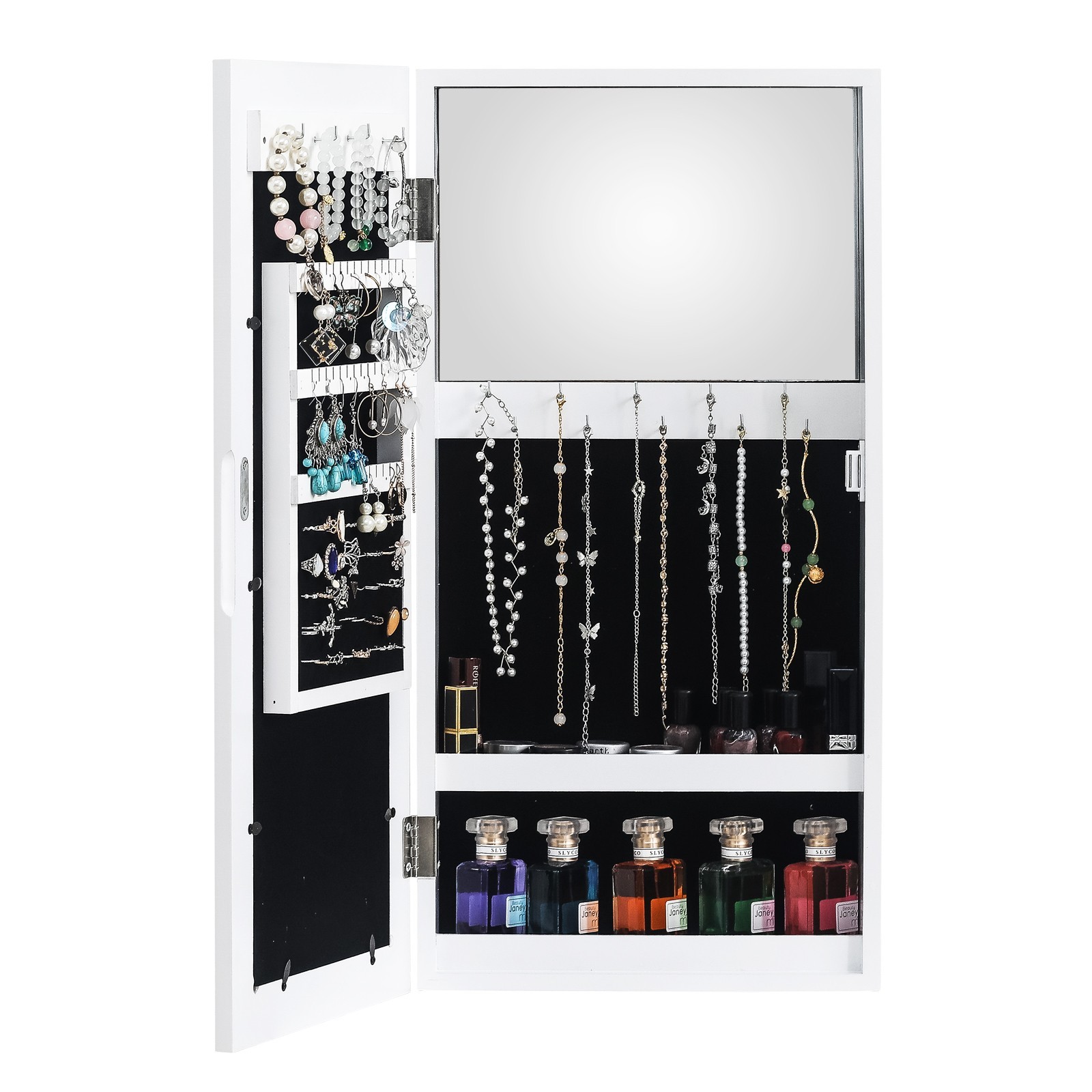 Simple PVC Wood Grain Coating Photo Storage Damp-proof Jewelry Mirror Cabinet