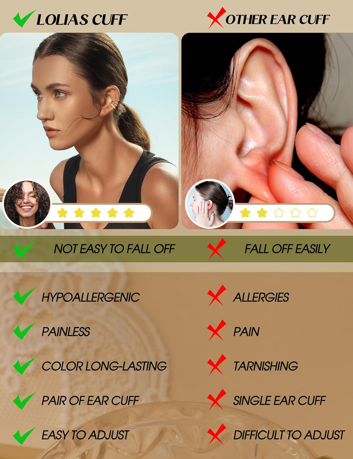 4 Pairs Ear Cuffs Non Piercing – 14K Gold Plated Ear Cuff Earrings for Women Ear