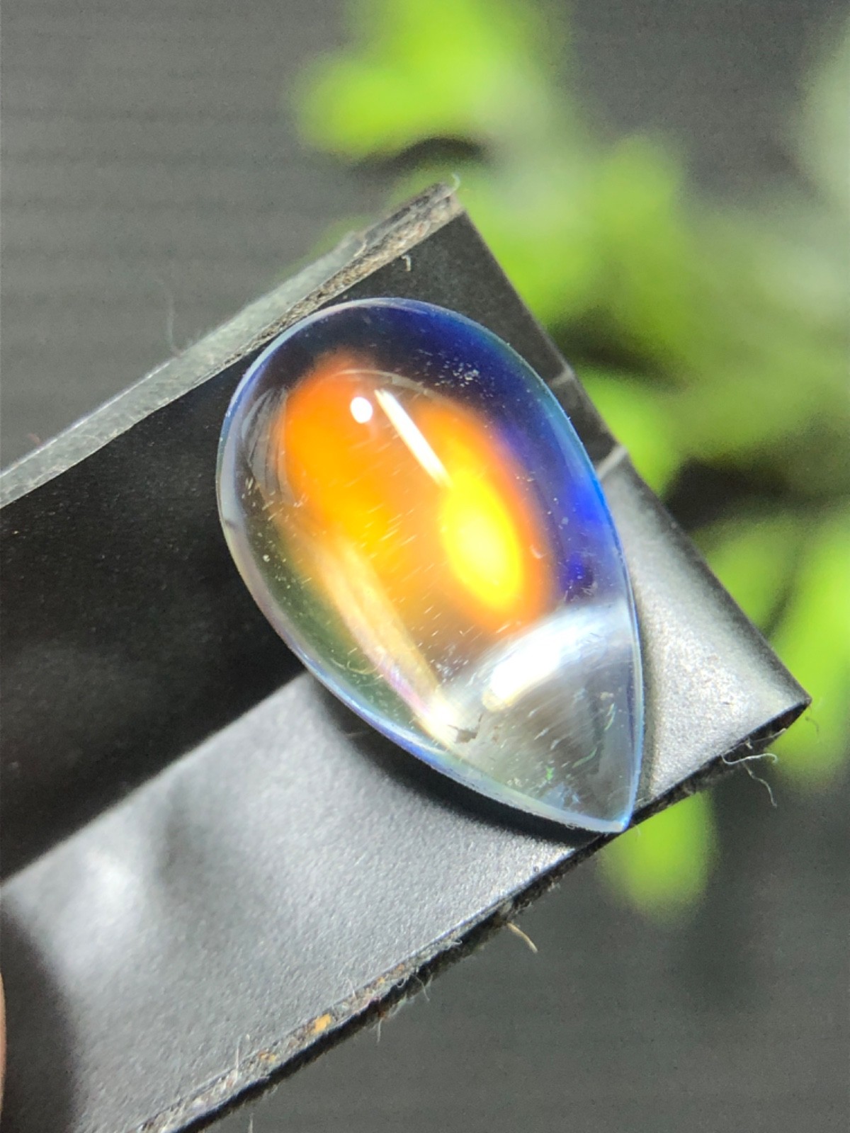 Natural Orange Blue Fire Madagascar Moonstone, 13×8 MM Pear Shape Cabochon Stone