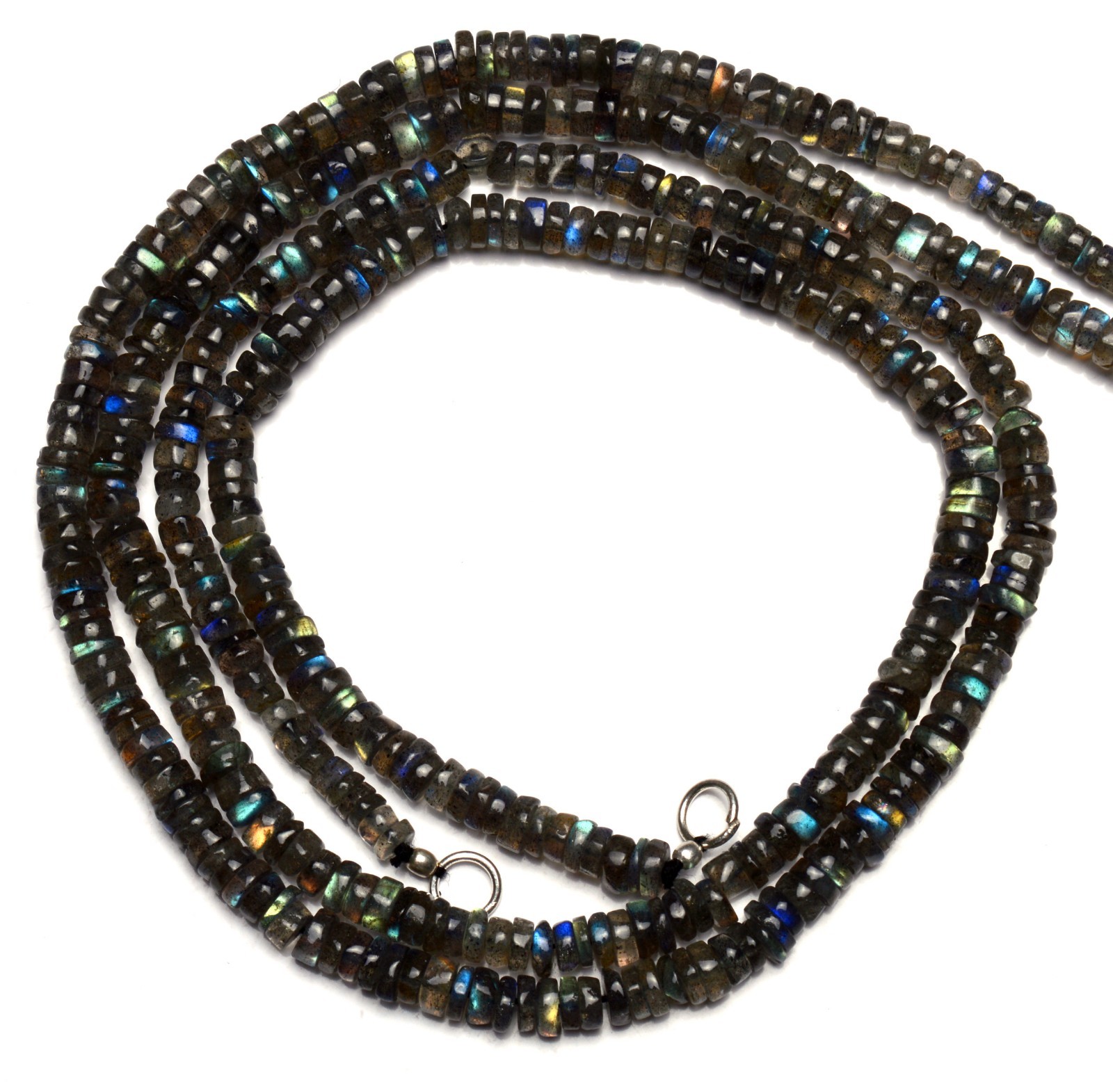 Natural Gem Blue Fire Labradorite 5MM Approx. Smooth Heishi Beads Necklace 18″