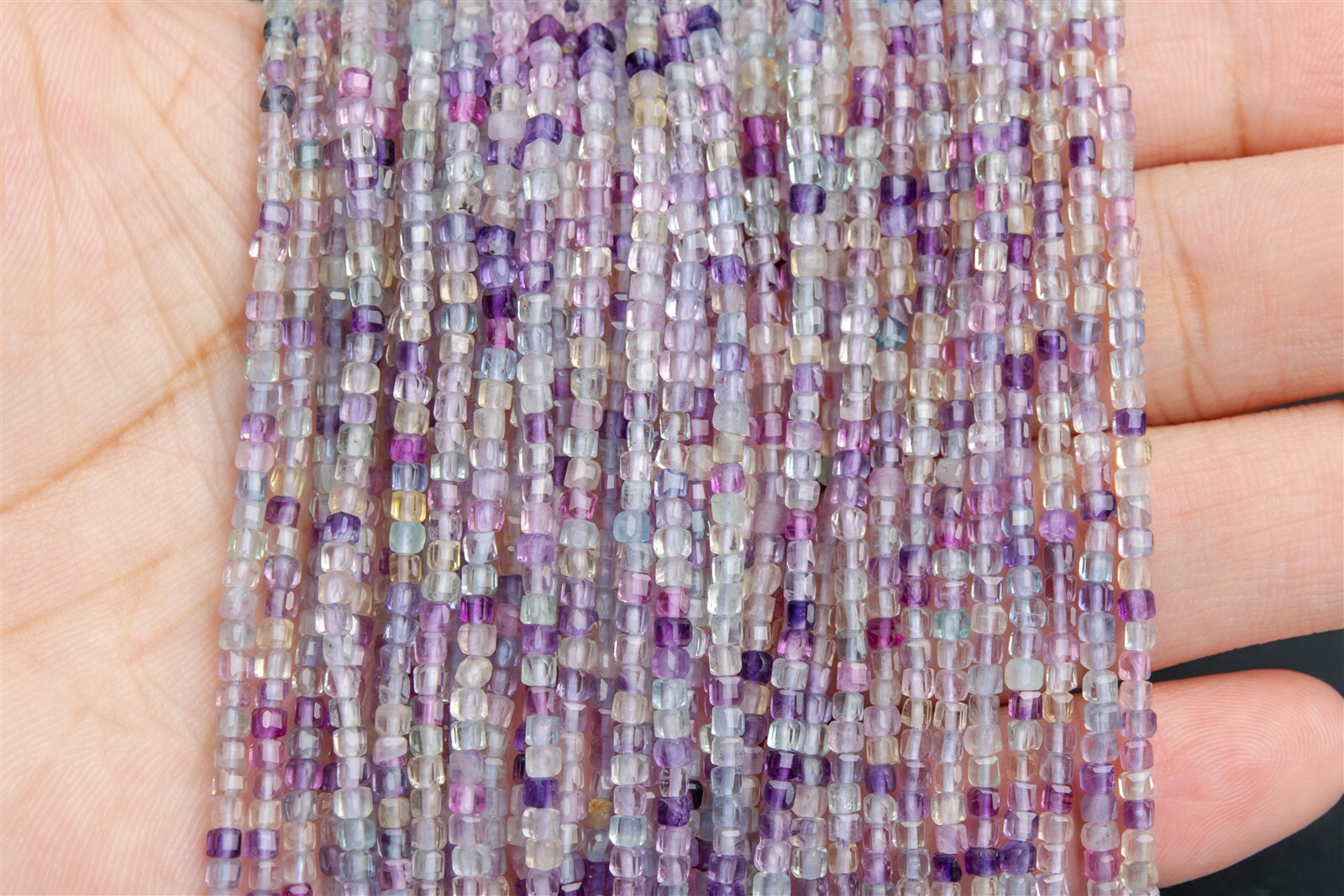 2x2MM Multicolor Fluorite Faceted Cube Grade AAA Genuine Natural Loose Beads 15″