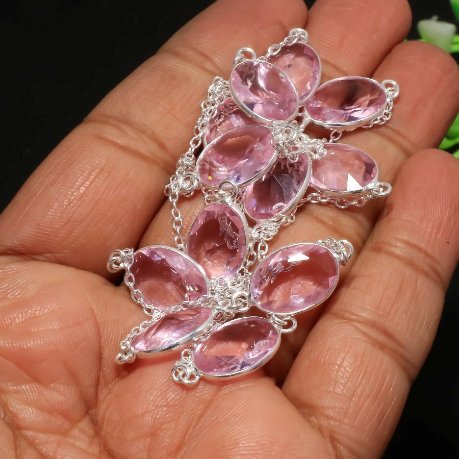 Pink Kunzite 925 Sterling Silver Oval Gemstone Gift Jewelry Necklace 36″ AAB 254