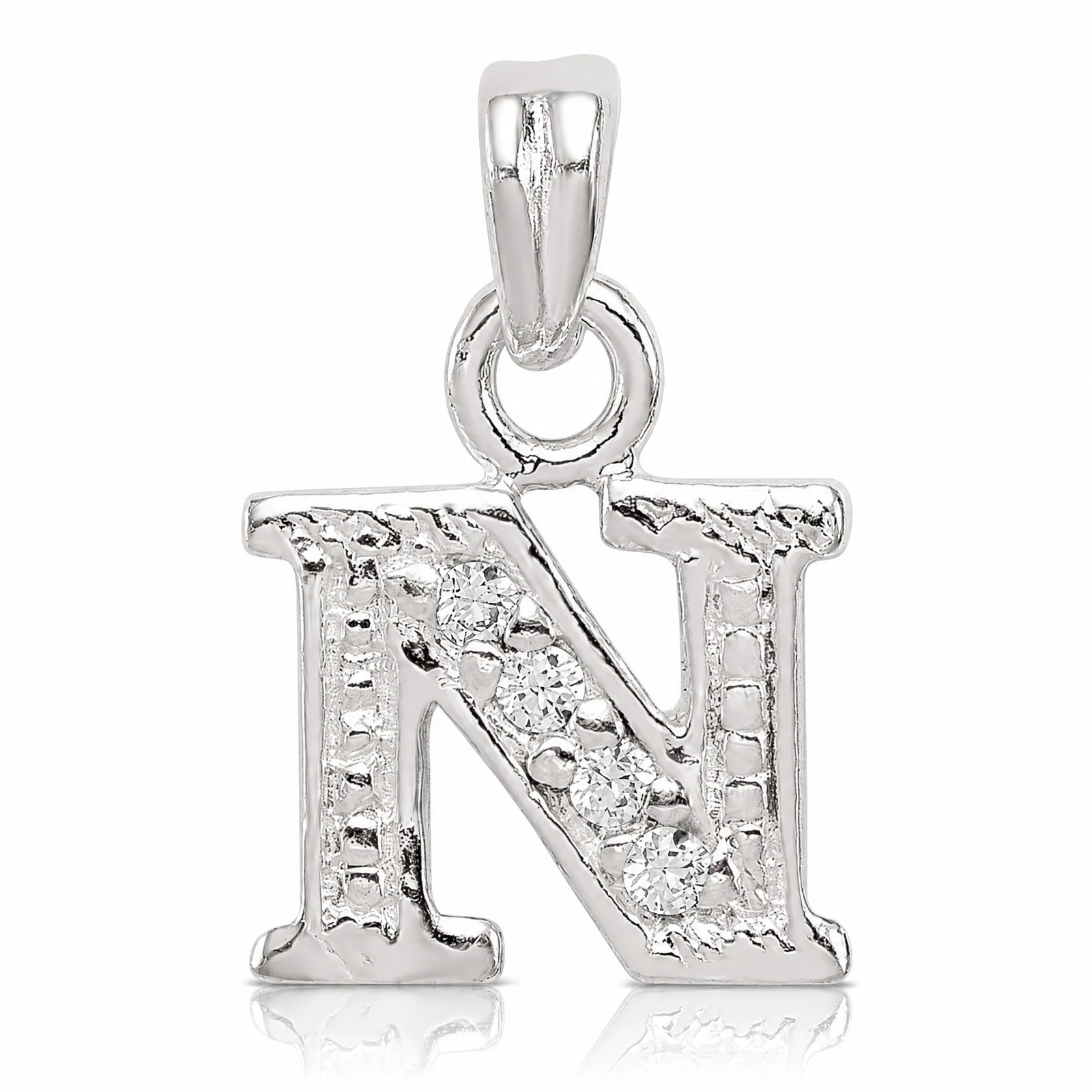 Sterling Silver CZ Letter N Initial Pendant