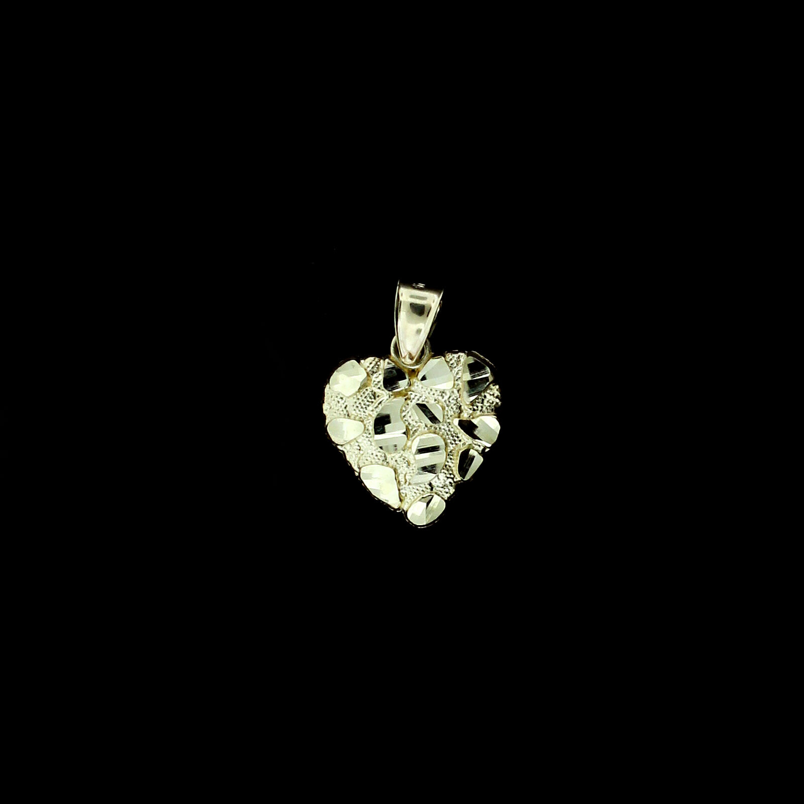 Real 10K Yellow Gold Nugget Heart Charm Pendant With 2.5mm Rope Chain