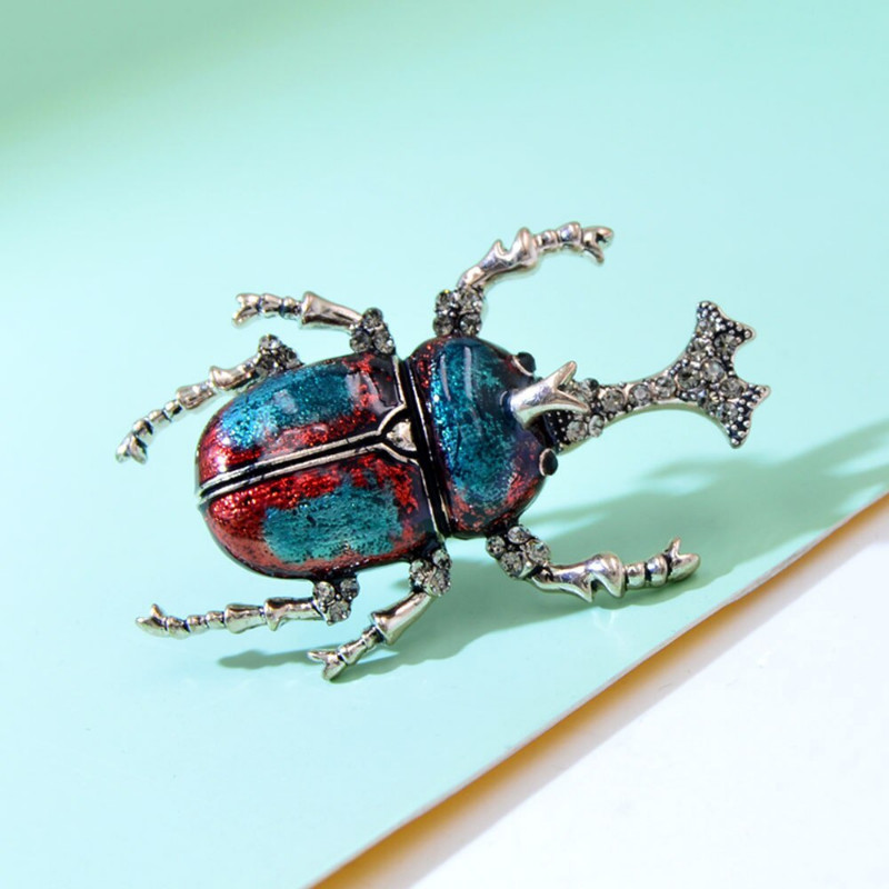 Rhinestone Bug Brooches For Women Enamel Beetle Pin Vivid Insect Brooch