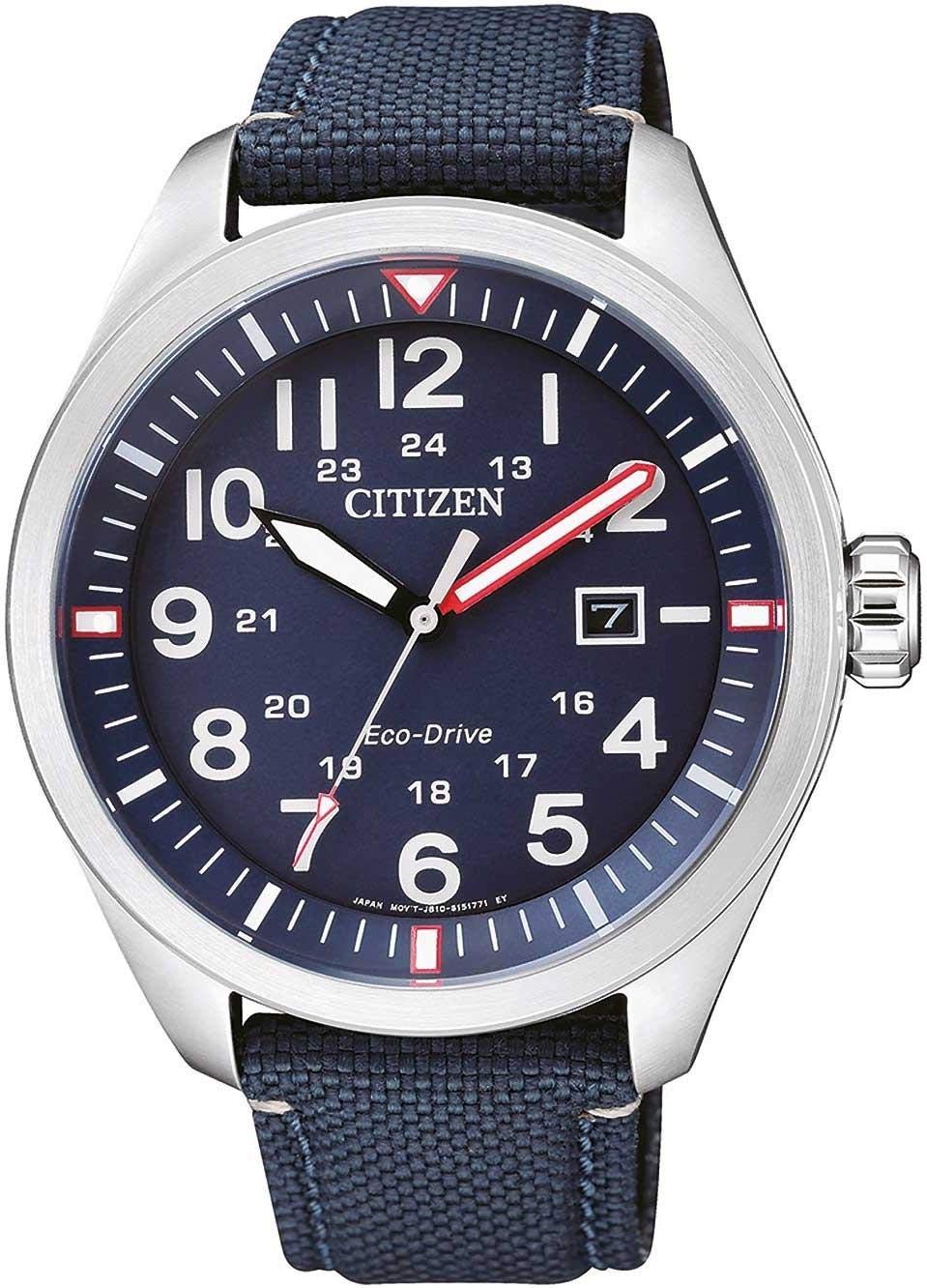 Citizen Men’s Analogue Quartz Eco Drive Watch Aviator with Nylon Strap