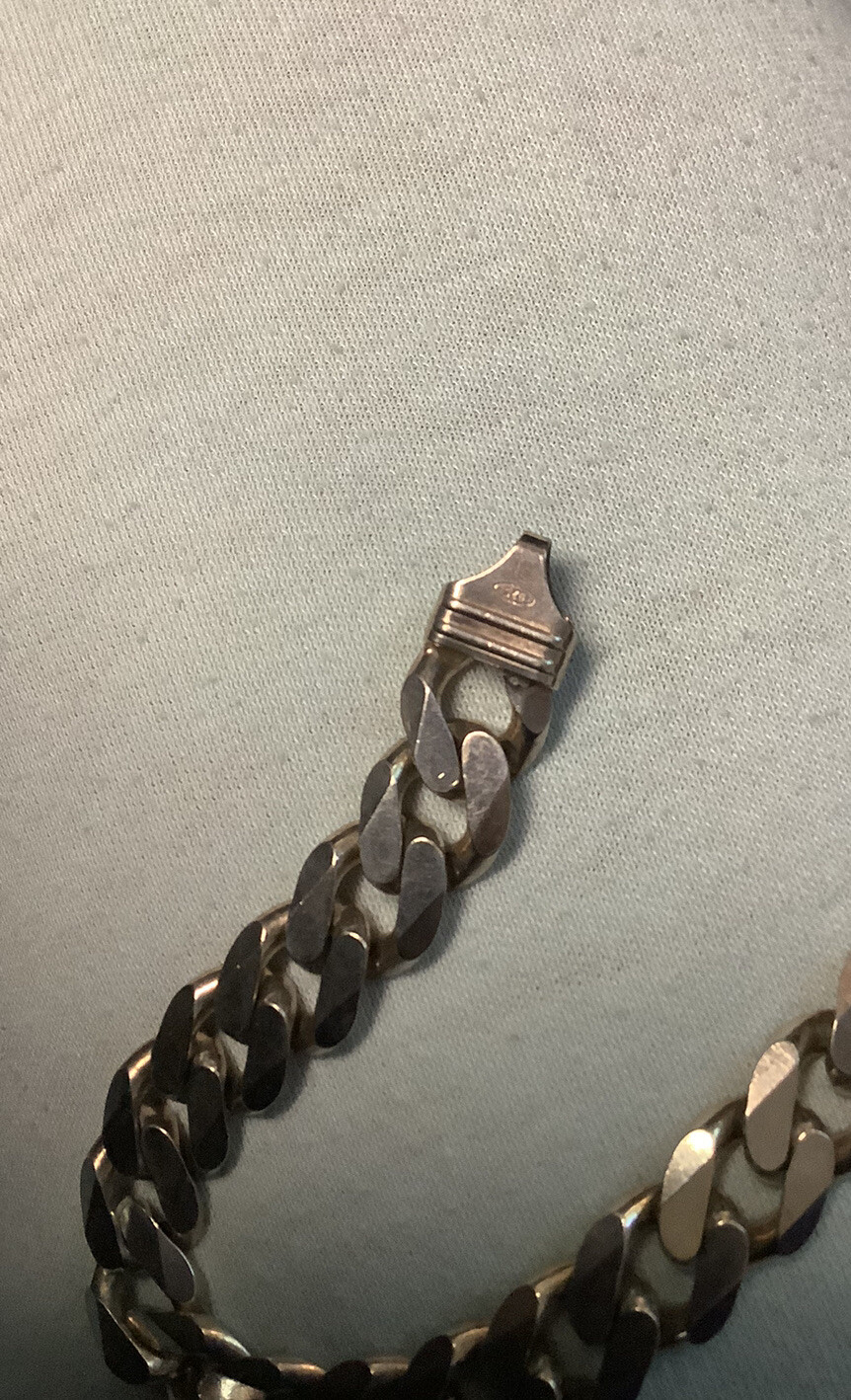 NEW CURB LENGTH LINK STERLING SILVER HEAVY 35.4 GRAMS BRACELET TIGHT LINK