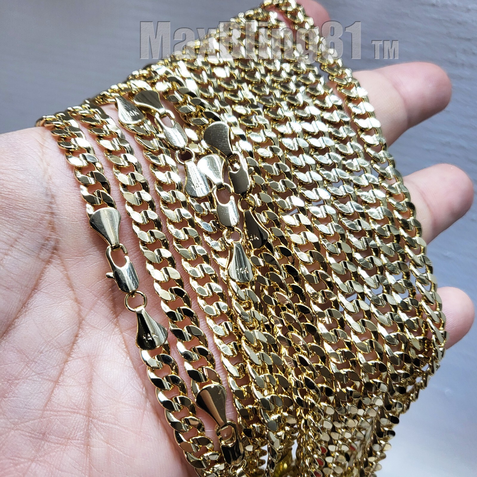 Premium 14K Stamped Gold plated 4~10mm Brass Miami Cuban Chain Bling Necklace