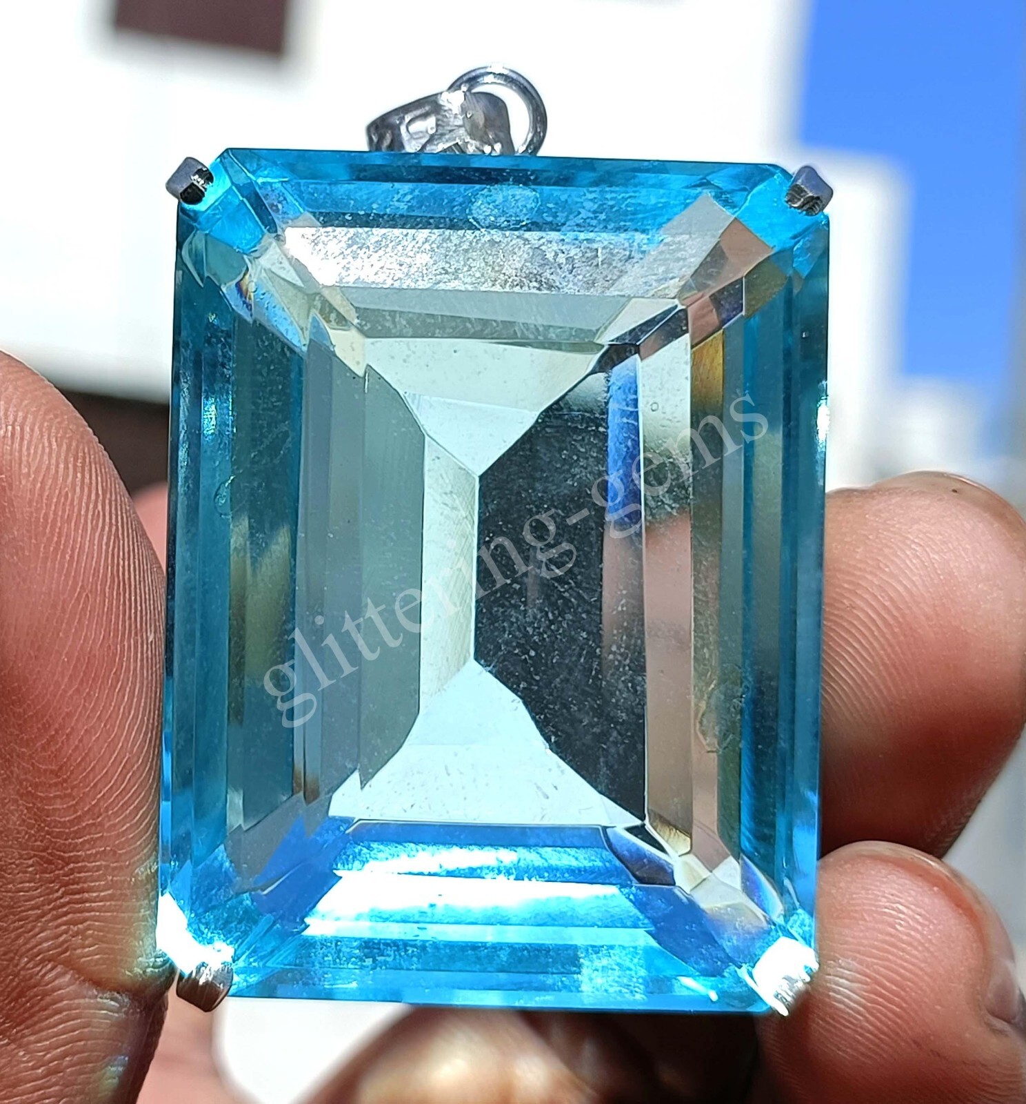 225.00 Ct Emerald Cut Natural Blue Aquamarine 925 Silver Pendant Loose Gems AJ21