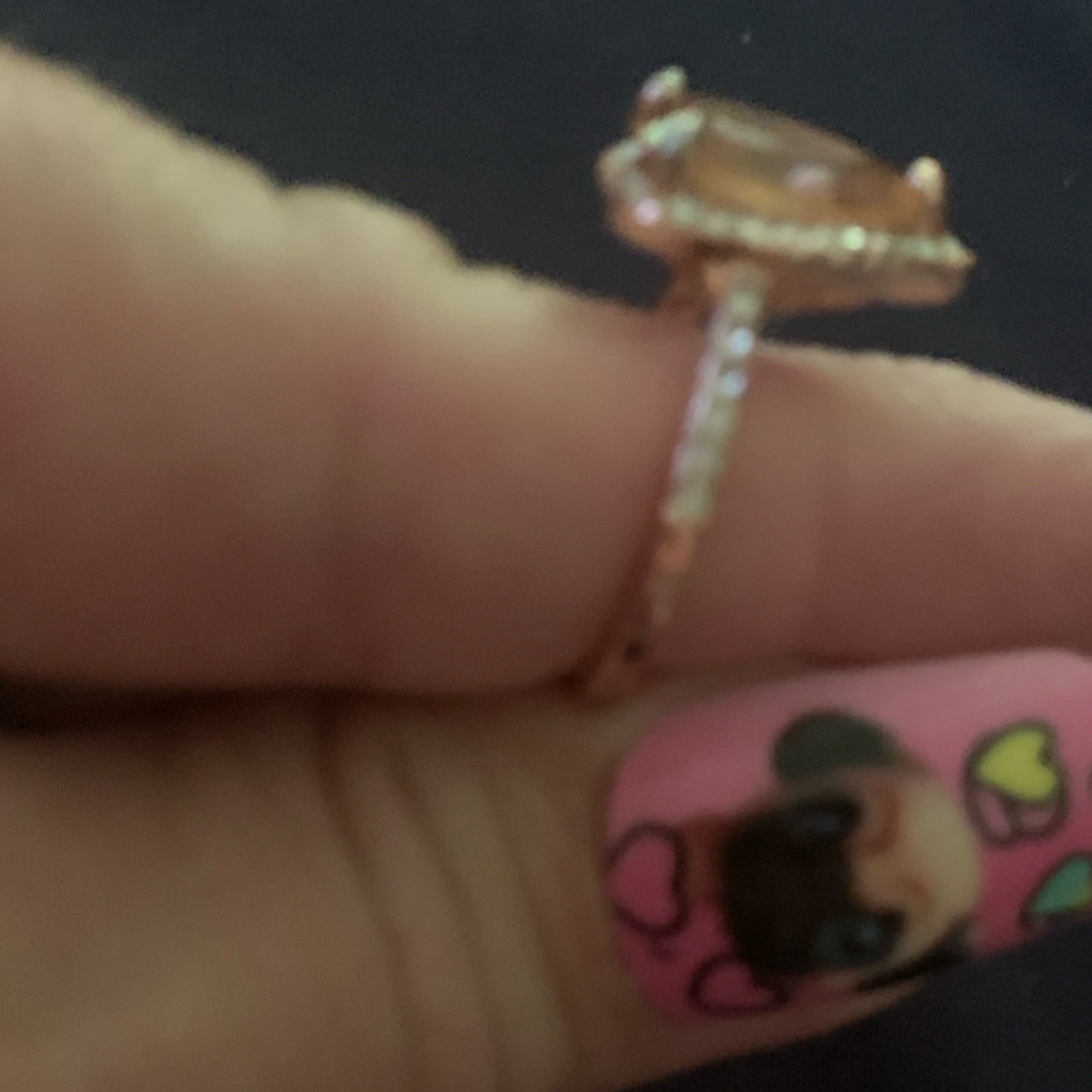 Rose Gold Cocktail Ring Peach Topaz Pear Teardrop Halo Prong Size 6