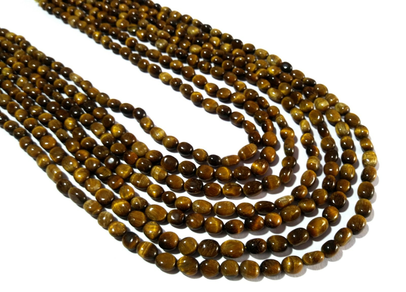 16″-20″inch Necklace Natural Tiger’s Eye Oval Smooth 5×7-6x8mm Necklace Beads