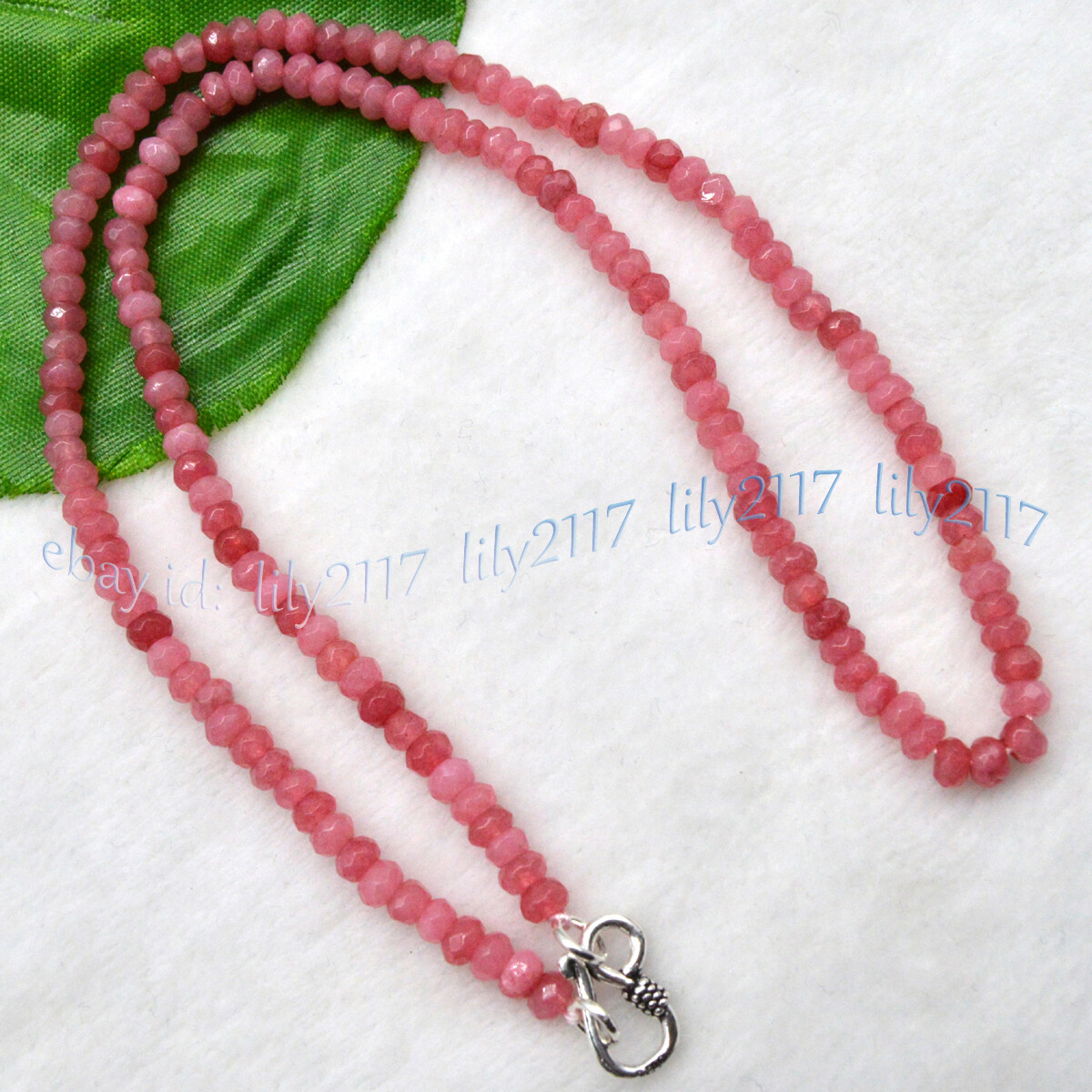 2x4mm Natural Pink Rhodochrosite Faceted Gem Roundel Beads Necklace Silver Clasp
