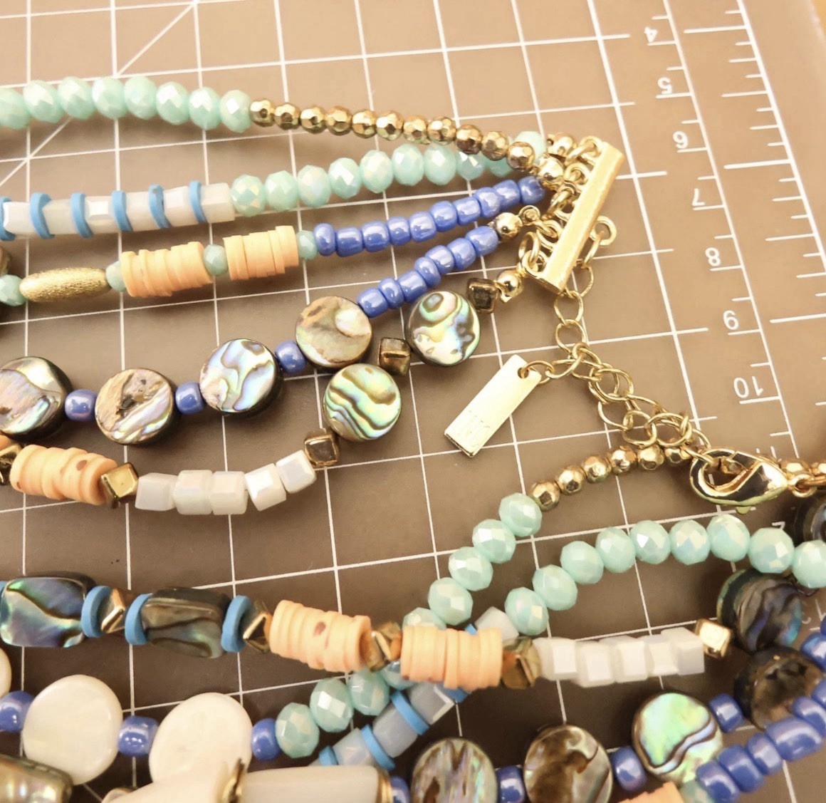 INC International Concepts necklace colorful beaded layers goldtone signed