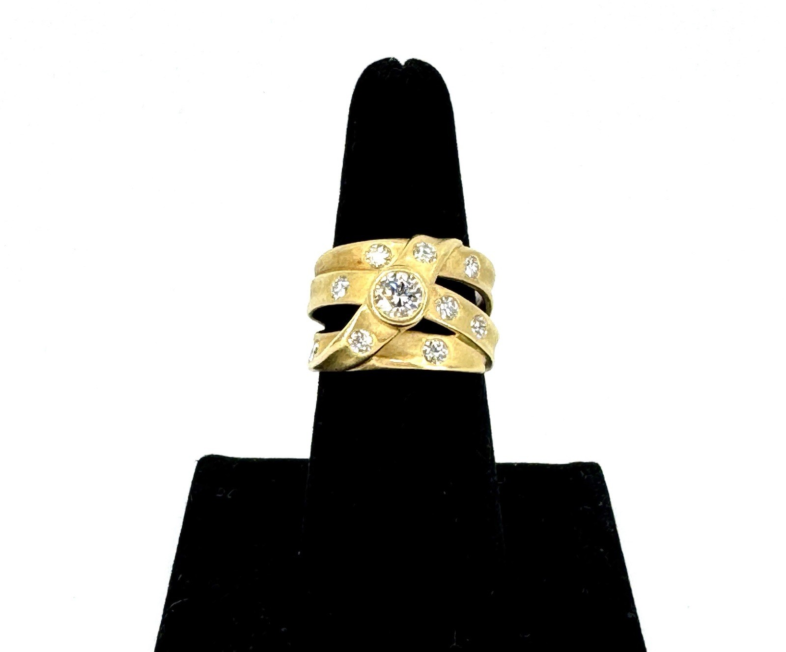 Estate Diamond 18k Gold Chieko+ Luxe Line Cocktail Statement Ring Signed