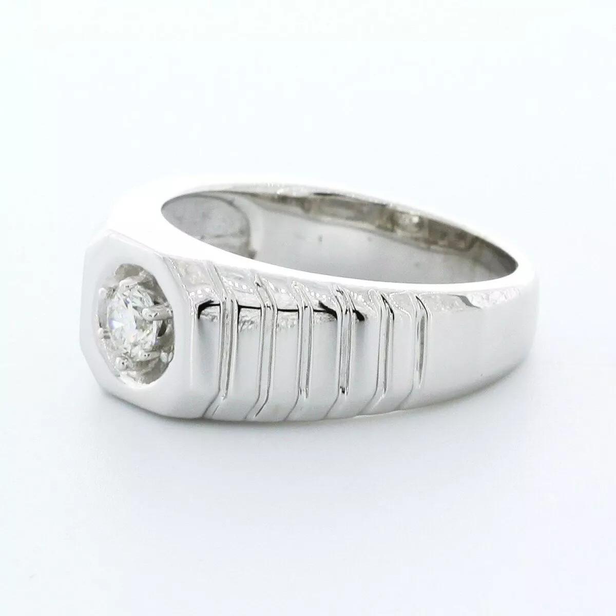Single Stone Mens Ring 14K Gold Classic Round 0.36 Carat Natural Diamond E SI1