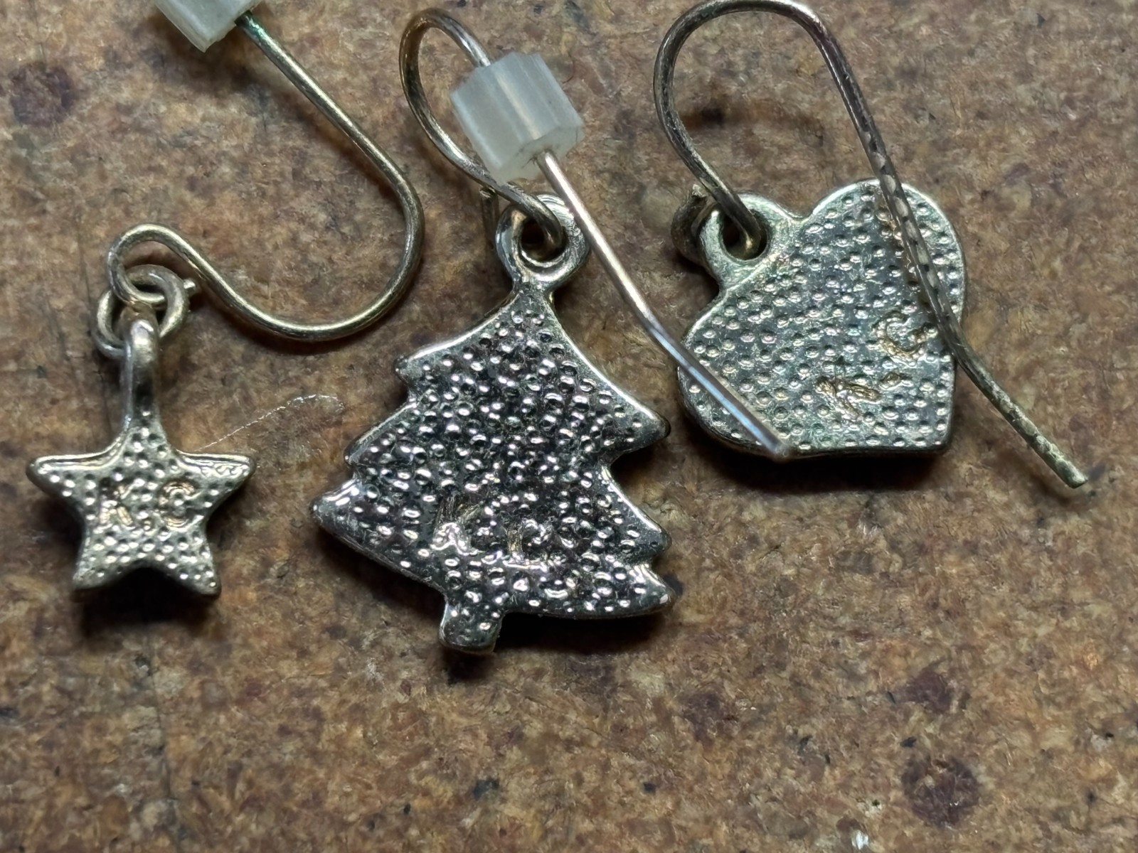 Lot 11 vtg “K.C.” Designer marked EARRINGS Dangle LOVE HEART Joy CHRISTMAS STAR