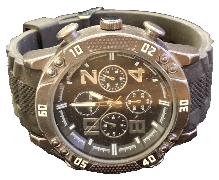 ACCUTIME WATCH CORP. 1219 MENS WRISTWATCH BLACK TONE OVERSIZED RUGGED WATCH