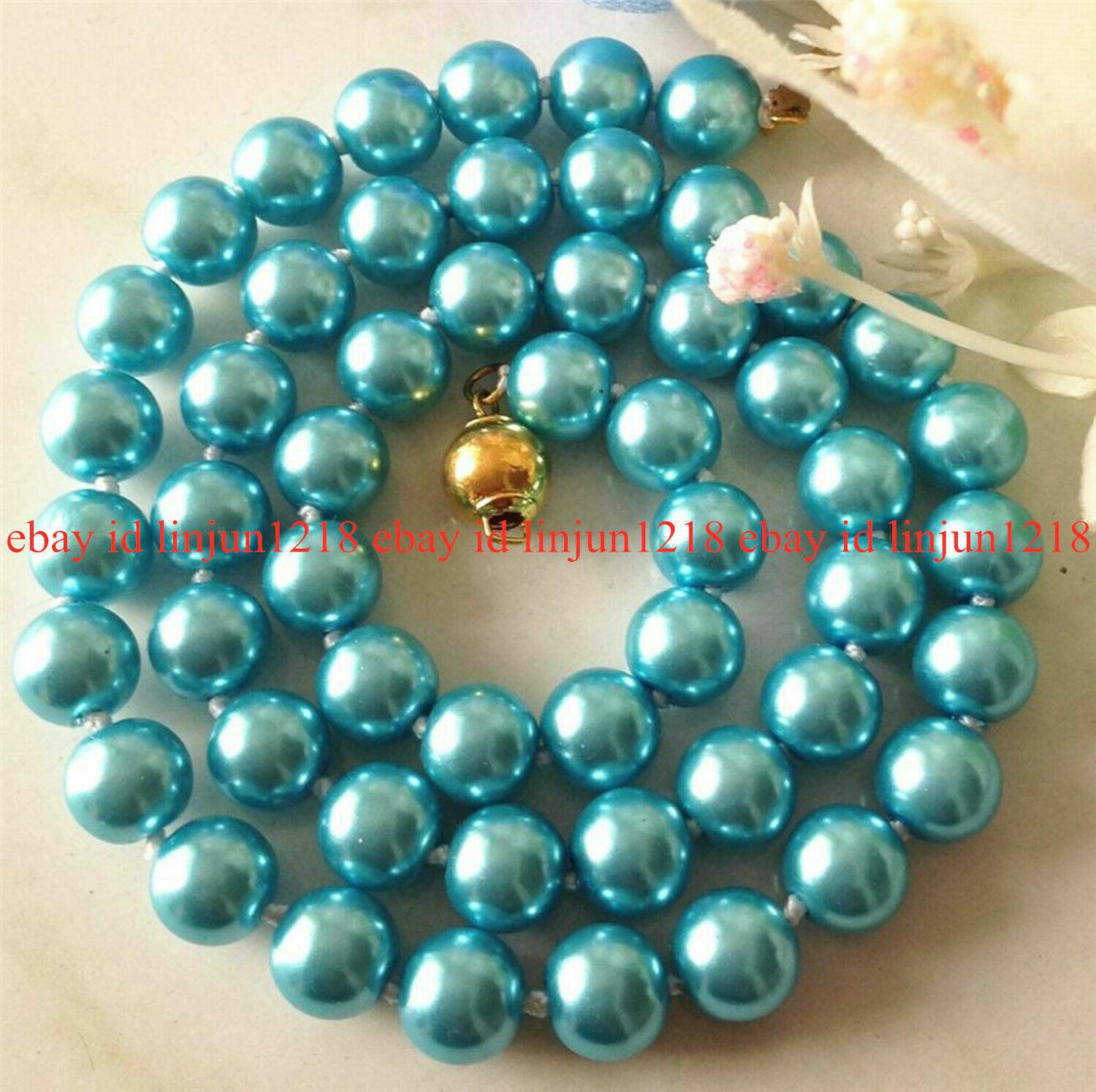 Natural 8mm Blue Shell Pearl Round Beads Necklace 14-48in