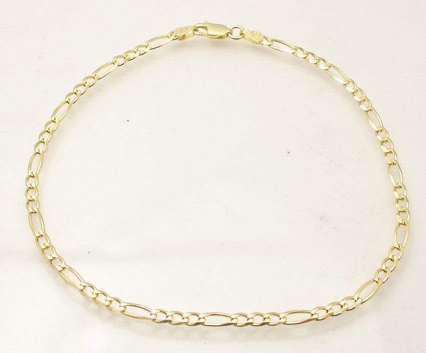 Italian Solid Royal Figaro Ankle Bracelet Anklet 14K Yellow Gold Plated Silver