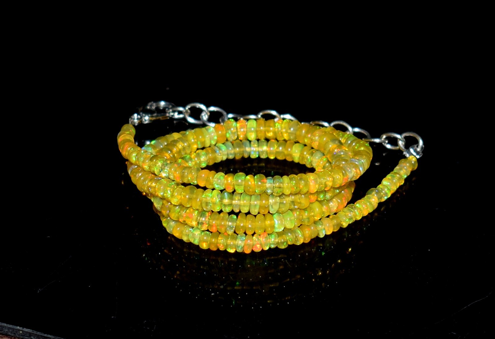 16″Natural Ethiopian Yellow Opal Wello Fire Opal Gemstone Bead Necklace 3-4mm