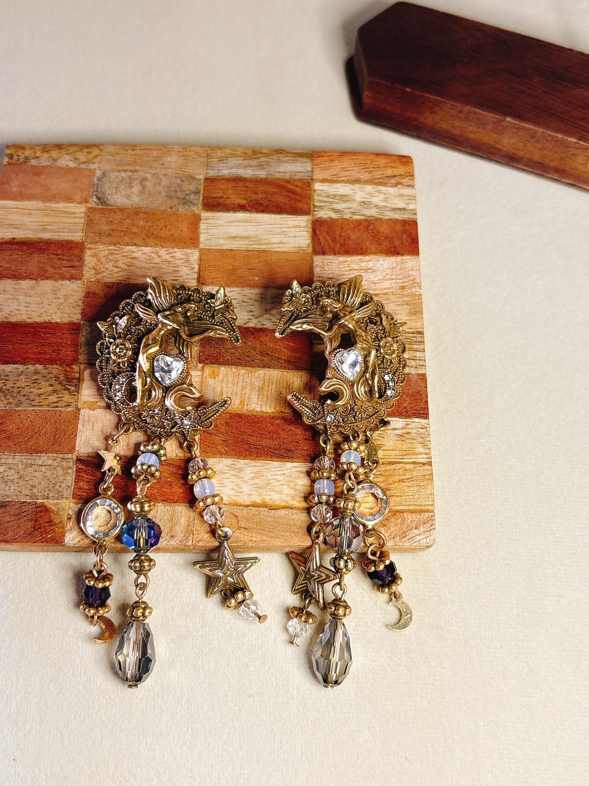 Boho Statement Gold Dangle Earrings Crystal Tassel Drop Party Gift