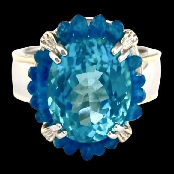 GEMS EN VOGUE Sterling Silver Gold Plated PARAIBA COLOR TOPAZ~NEON APATITE Ring