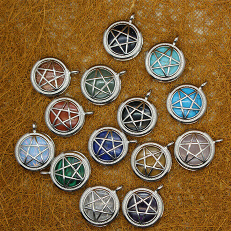 Wholesale 10pcs Natural Mixed Stone Hollow Out Five Star Box Amulet Luck Pendant