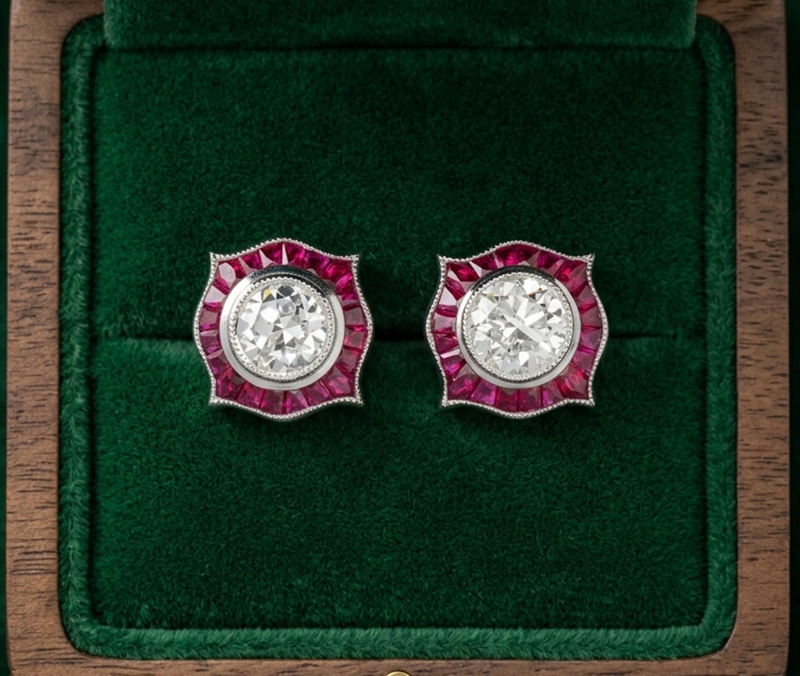 Old European Cut Simulated Diamond 14K Gold Art Deco Halo Milgrain Stud Earrings