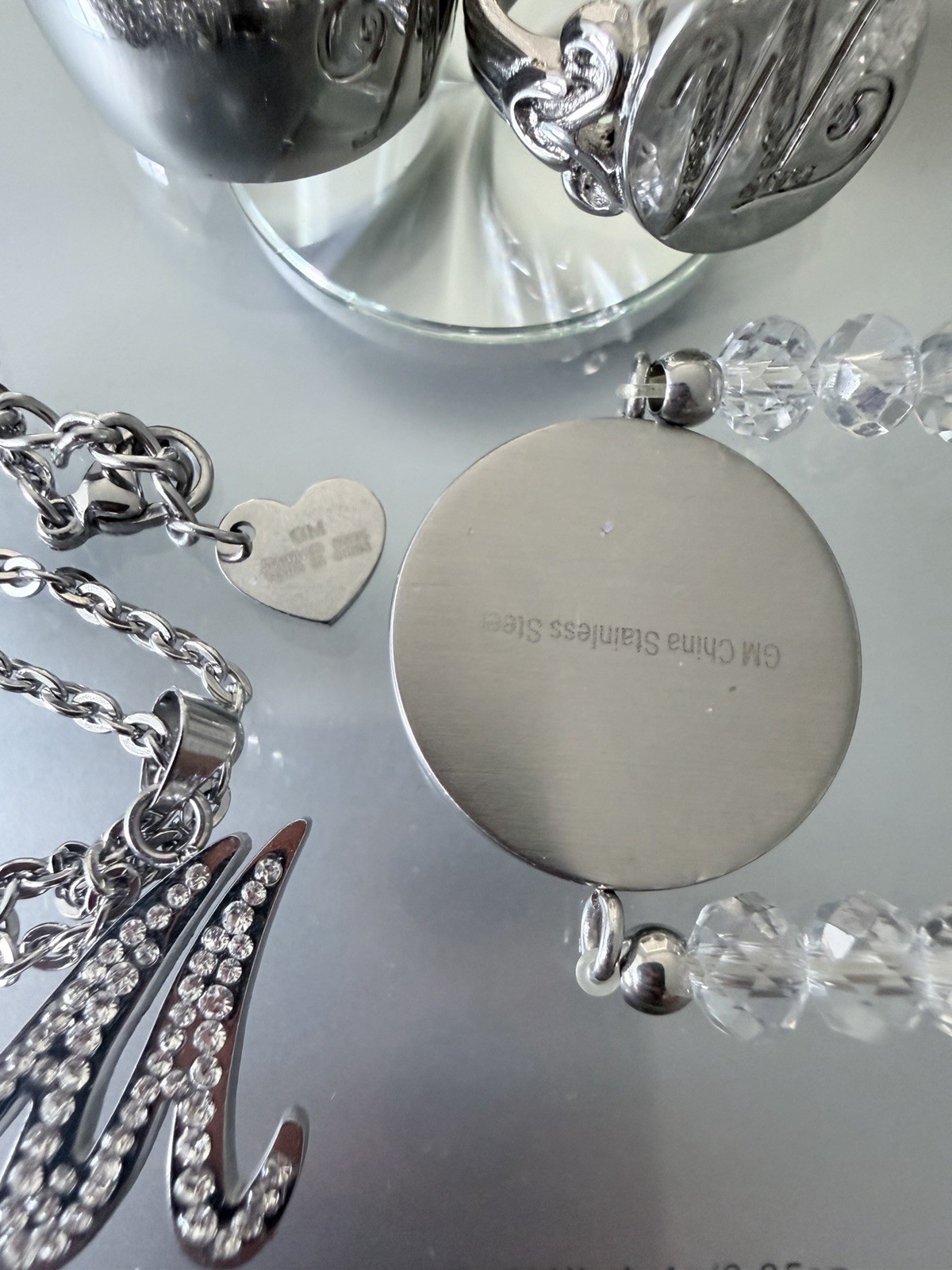 QVC HSN Stainless Steel/ Bronze Monogram “M” Jewelry 75g Lot Of 5