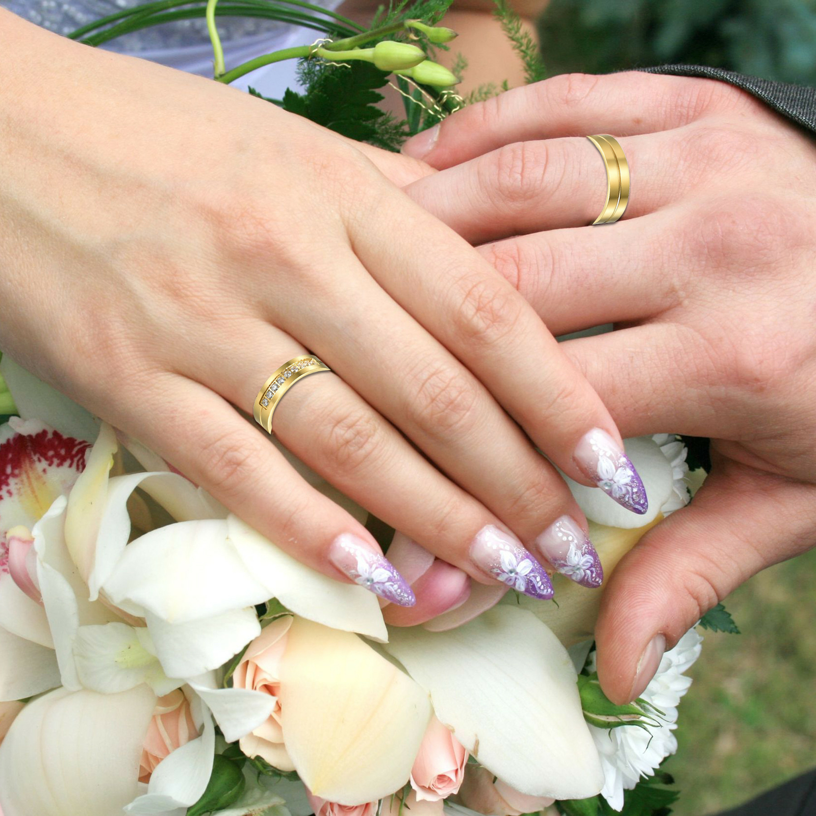 Couples Stainless Steel/Yellow Gold Plated CZ Ring I Love You Promise Band Gift