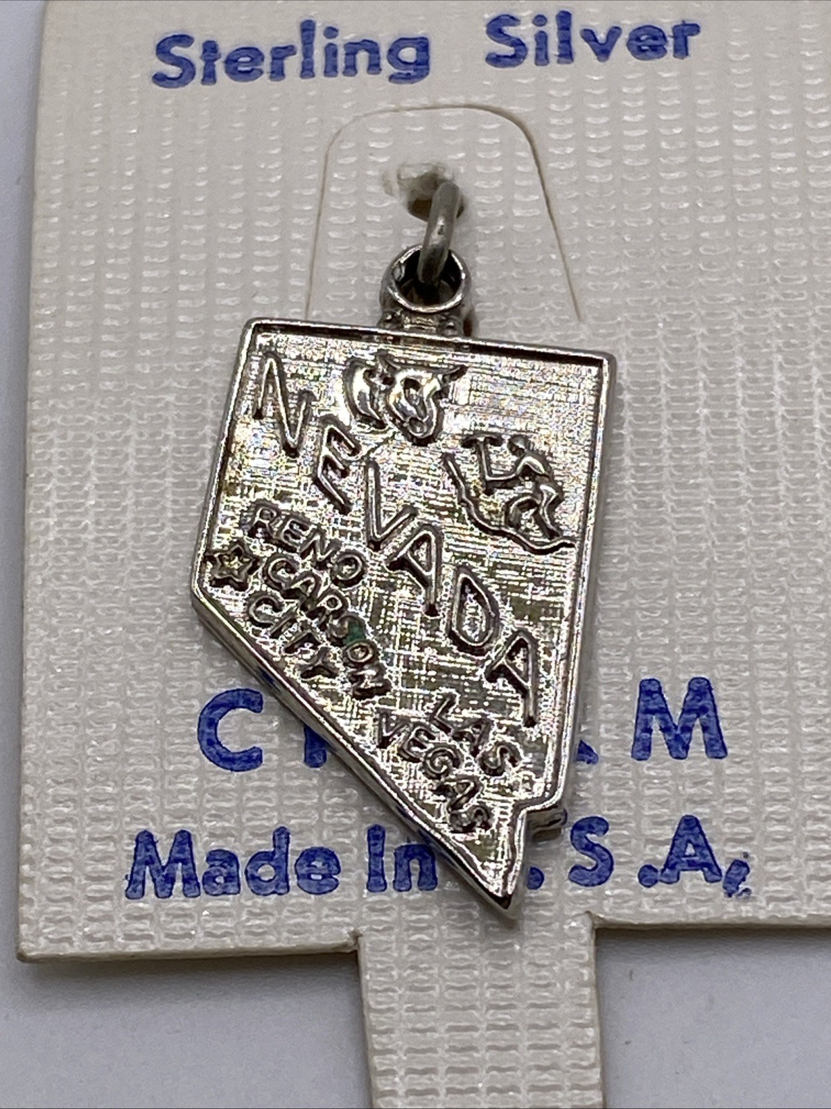 Sterling Silver Nevada State Charm Map Las Vegas, Carson City Highlights Nevada