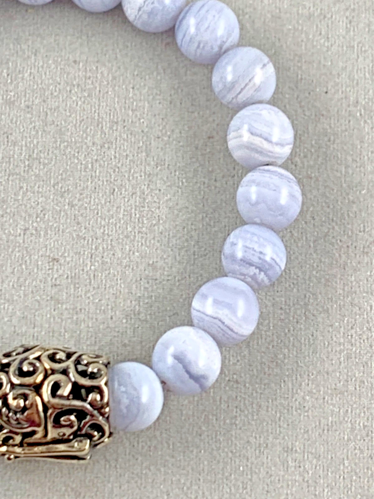Carolyn Pollack Bracelet Blue Lace Agate Bead Sterling Magnetic Clasp 7.25 in