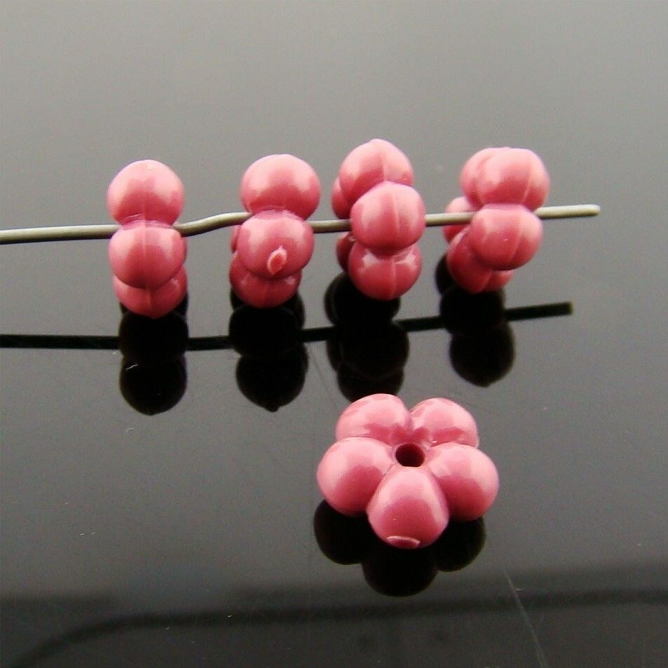 24 VINTAGE DUSTY ROSE ACRYLIC 4x10mm. ROUND FLOWER SPACER BEADS 6616