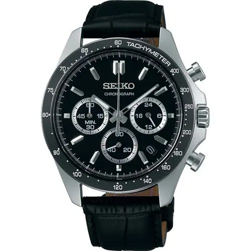 Seiko SBTR021 Black Dial Chronograph Quartz Men’s Watch Leather Strap JDM New