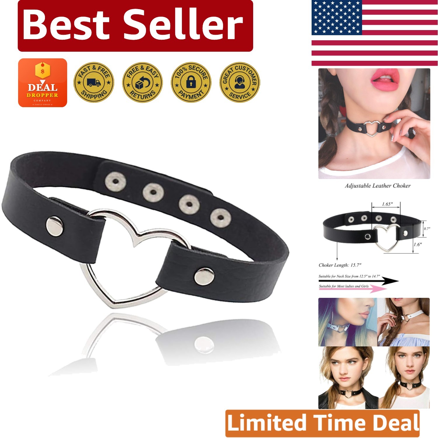 Punk Style Love Heart Choker Necklace – Adjustable and Lightweight Jewelry