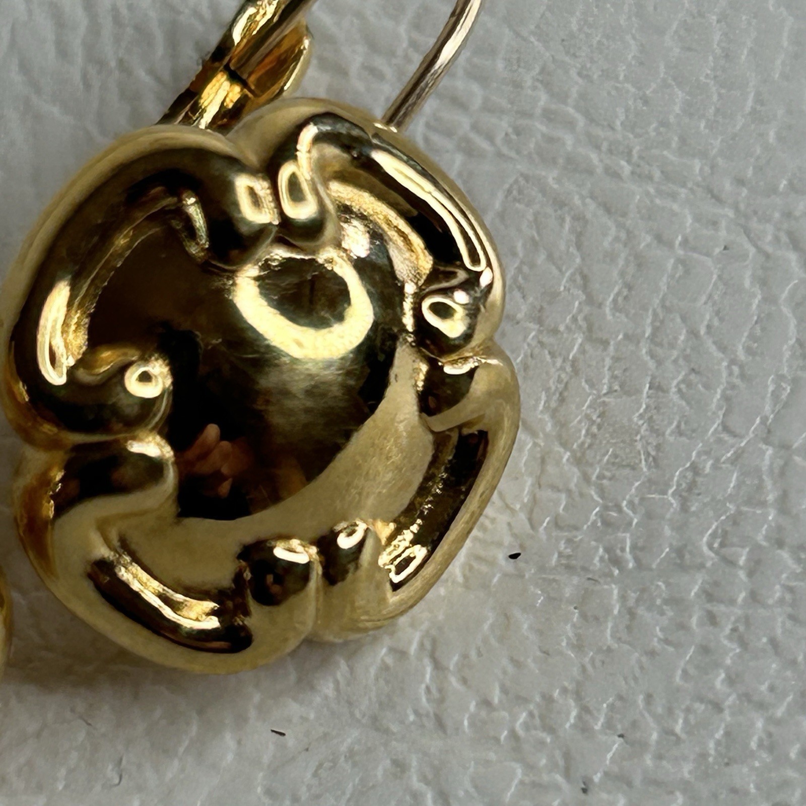 Vintage Monet Lever Back Earrings Gold Tone Button Dome Quatrefoil Motif