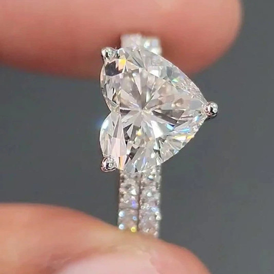 2.60CTW Heart Cut Moissanite Bridal Set Engagement Ring In 14K White Gold Plated
