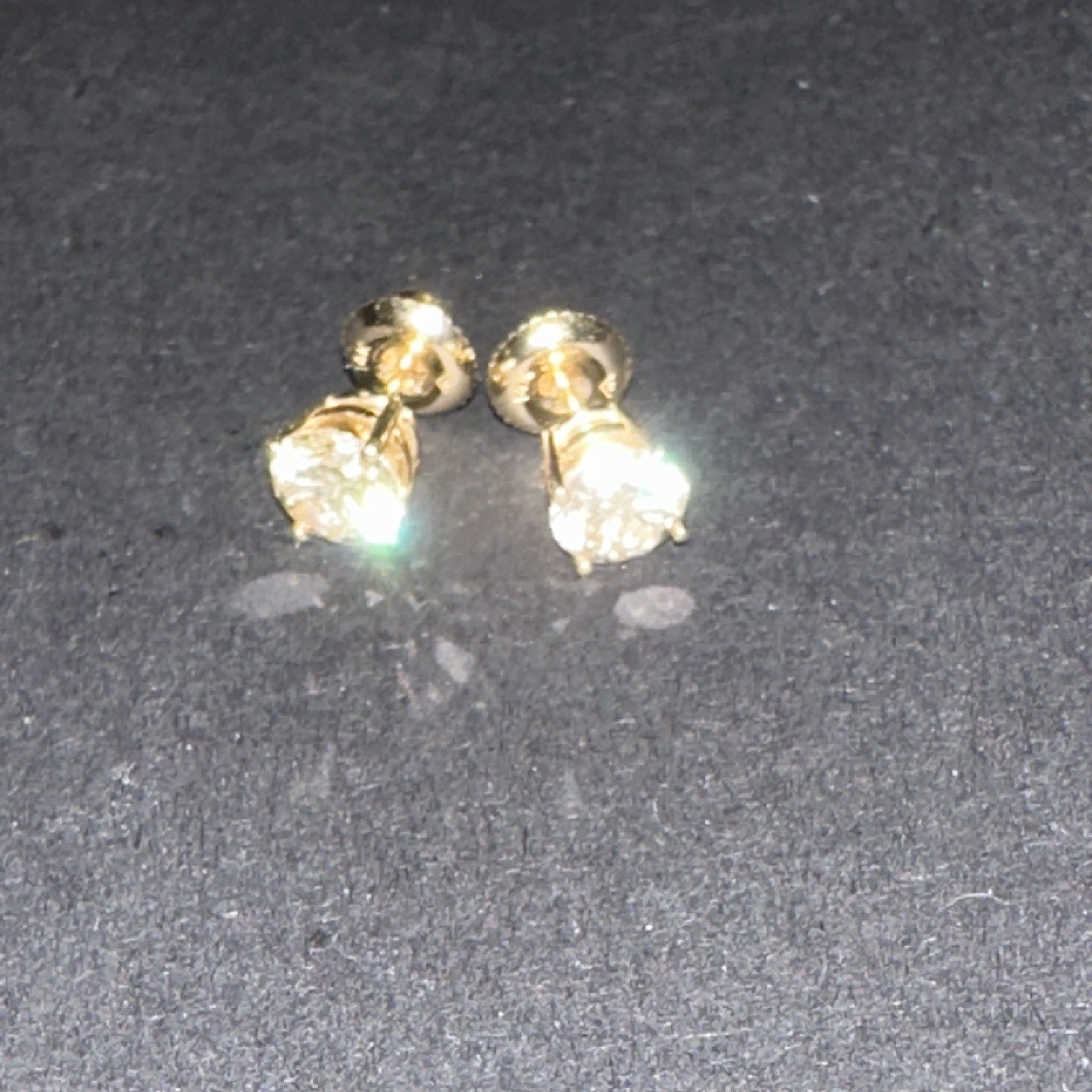 Gold Tone Prong Set Clear Round Stone Stud Earrings Butterfly Back Pair