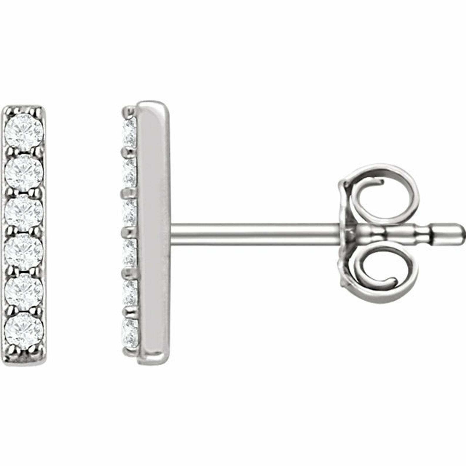 0.6ct Lab-Created Moissanite Accents Vertical Bar Stud Earring White Gold Plated