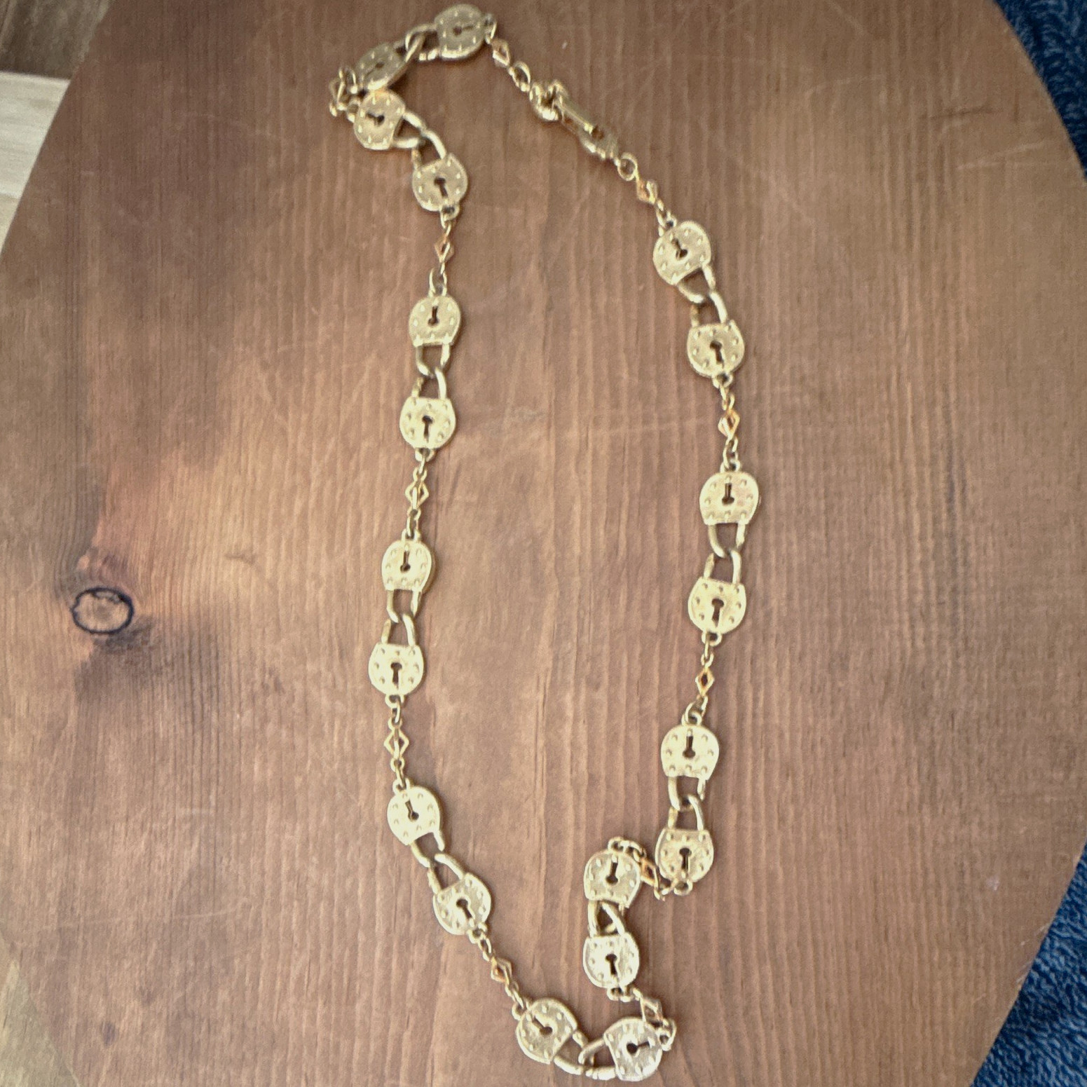 Gold Tone Padlock Link Chain Statement Necklace Metal Lobster Clasp