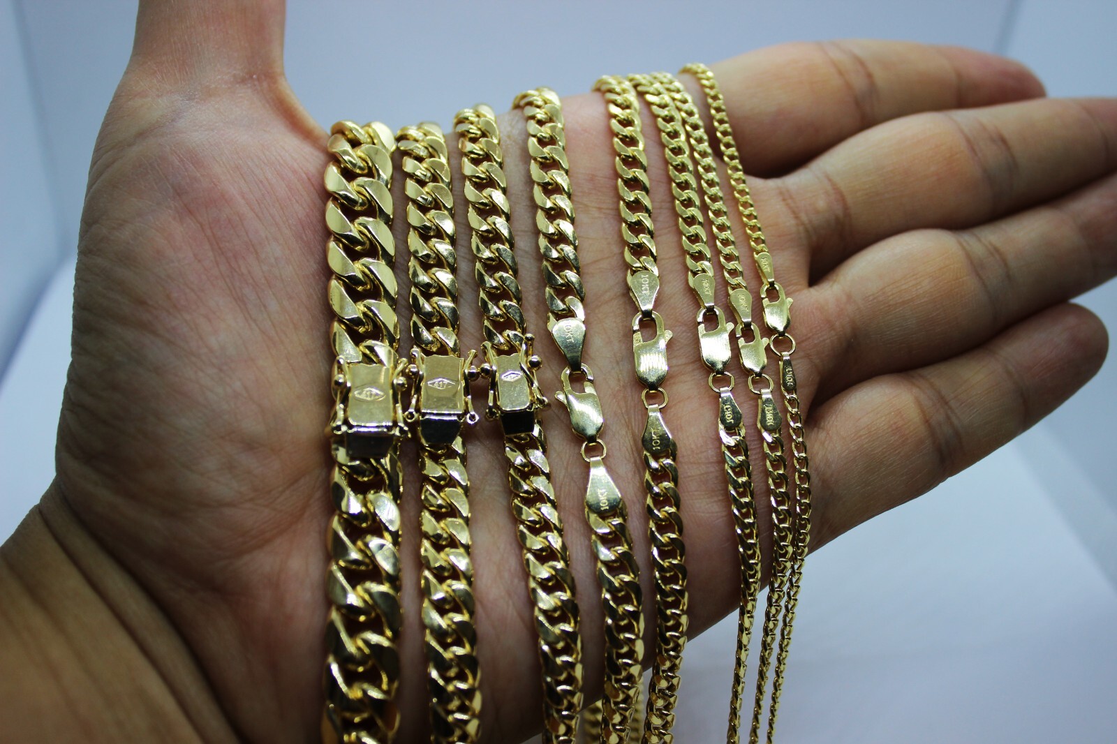 10K Yellow Gold 3mm – 7mm Miami Cuban Necklace Chain Bracelet 7″ – 30″ Hollow