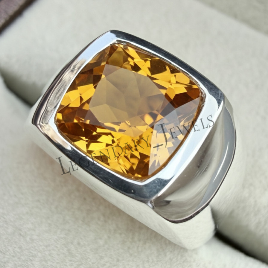 Natural Citrine Gemstone Handmade Ring for Men’s 925 Sterling Silver Signet Ring