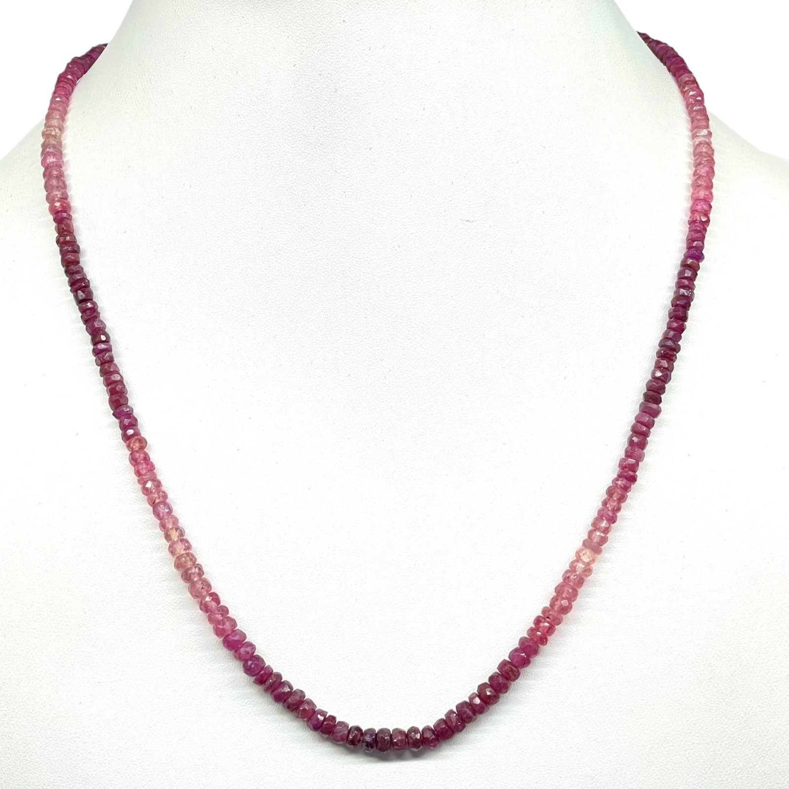 18 Inch Natural Ruby Necklace 3-4mm Shaded Faceted Cut Beads 925 Silver Clasp