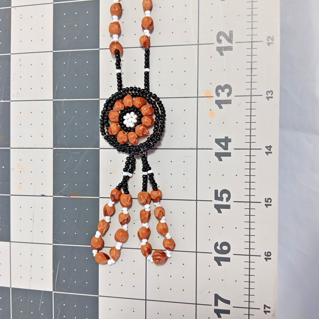 Ghost Bead Necklace Black White Brown Juniper Berry Seed Leather Mandala Tassel