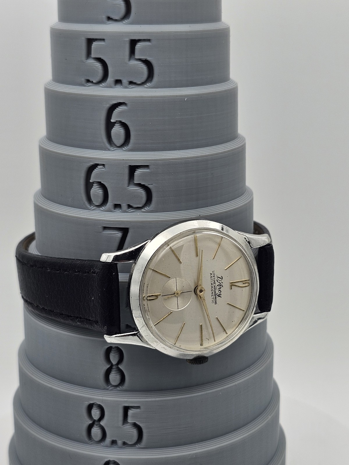 D’Arcy Swiss Made Aluminum Case Manual Wind 32mm Silver Dial Black Leather