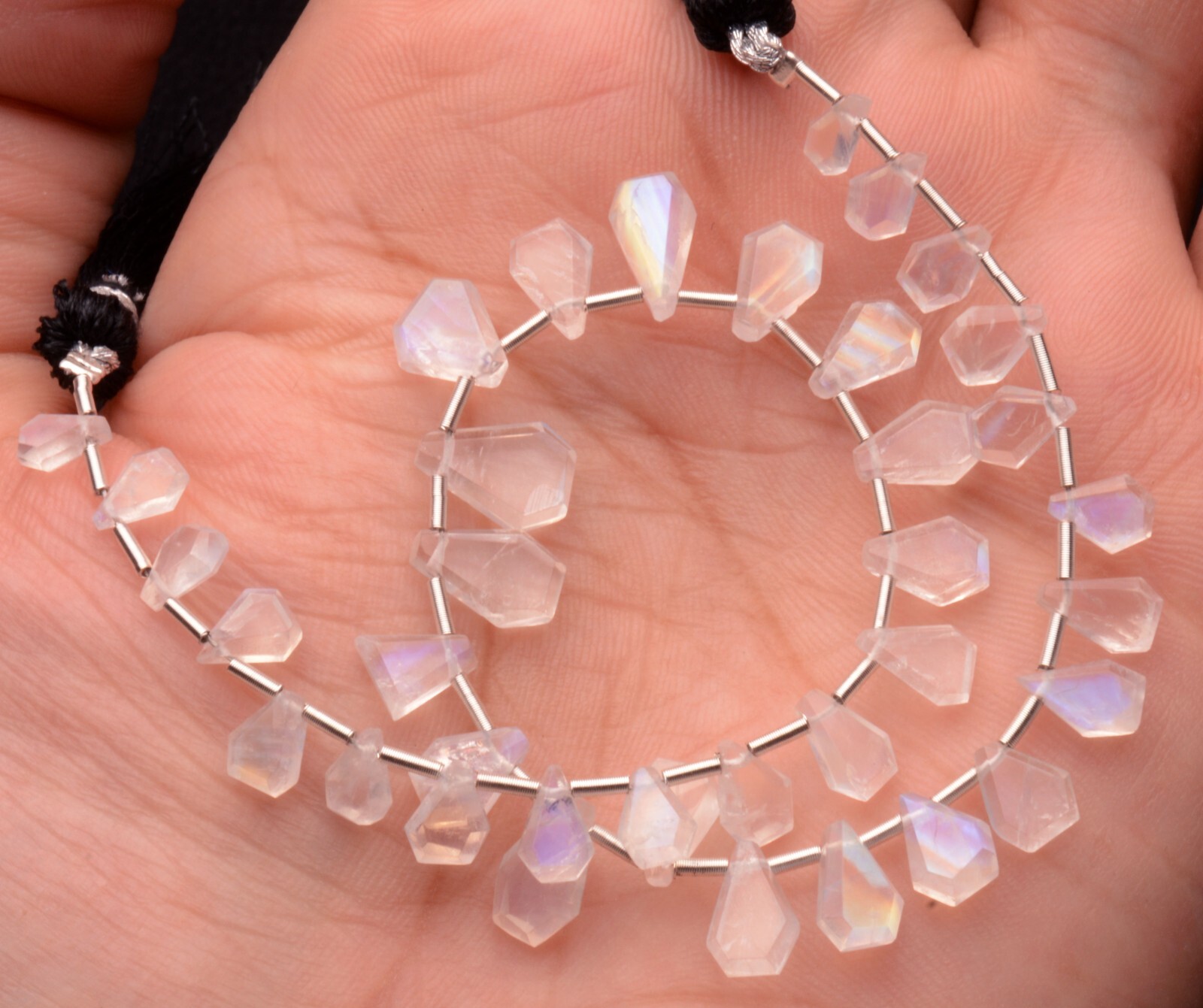 Blue Fire Rainbow Moonstone 5 to 9 mm Size Jewelry Making Beads 9″ Strand