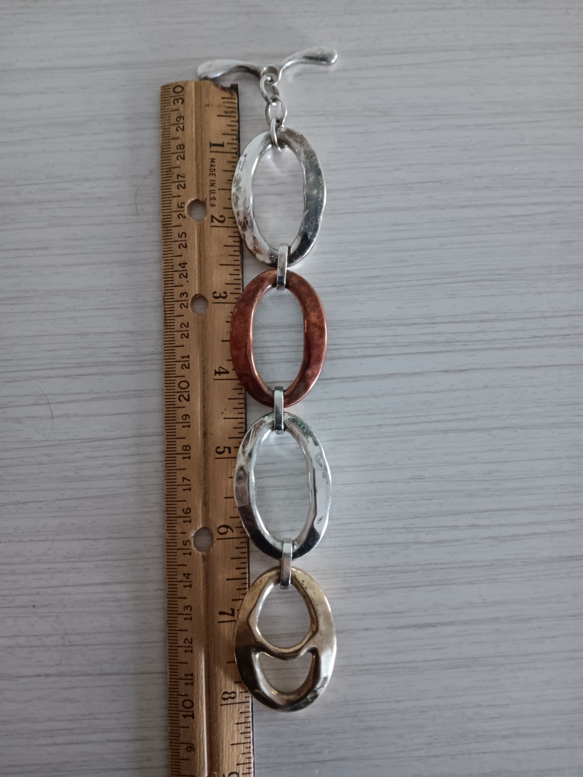 Rim Studio Sterling Silver Brass & Copper Large Link Bracelet 8″
