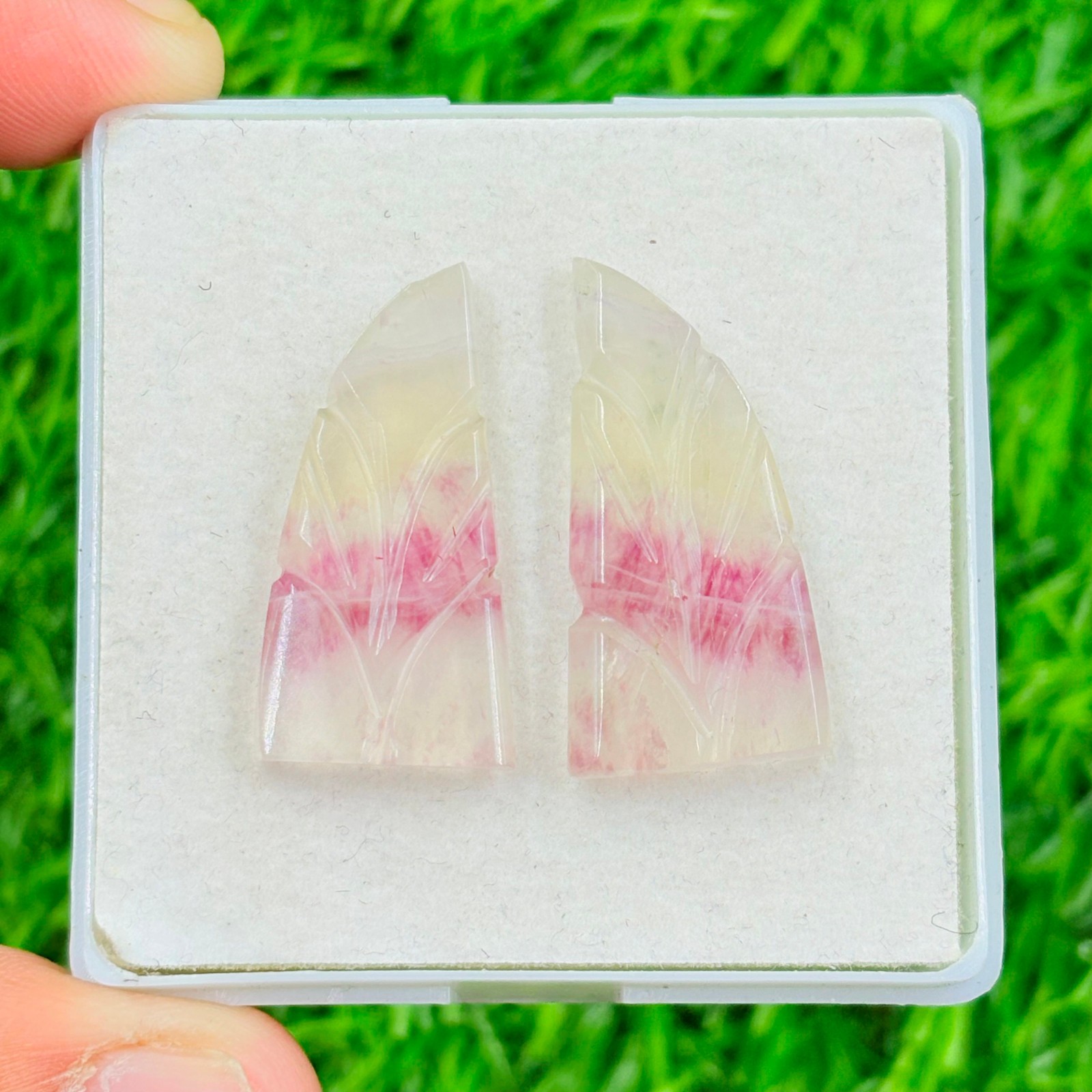 31 Carat Natural Fluorite Carved Pair Gemstone: Multi Fluorite Stone JF-66